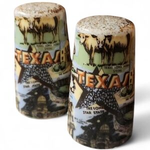 Vintage Texas Salt Pepper Shakers Thrifco Longhorn Souvenir